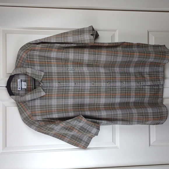Men's Columbia Cotton SS Button Up Brown / Orange Plaid Lightweight Shirt 2XL - Picture 2 of 12
